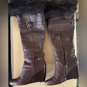 Michael kors Lara Wedge Fur Cuff Tall Boot Size 7M new in box